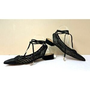 New Jennifer Sumko Antonio Melani Sling Back Lace-Up Black Woven Pointed Toe, 9
